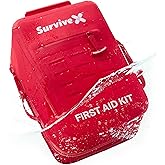 SurviveX Waterproof First Aid Kit, Emergency Kit for 3-4 People | Submersible up to 3ft, Labeled Pockets, Quick Access, Mountable, First Aid for Boats, Kayaks, Camping, Hiking, Outdoors