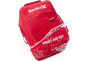 SurviveX Large Waterproof First Aid Kit for Car, Travel & Home - Emergency Kit for Hiking, Camping, Backpacking and Outdoors - Includes Zip Stitch Wound Closure Strips