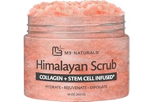 Himalayan Salt Scrub, Face, Foot, and Body Exfoliator with Collagen and Stem Cells, Exfoliating Scrub for Toning, Cellulite, and Skin Care by M3 Naturals 16 fl oz