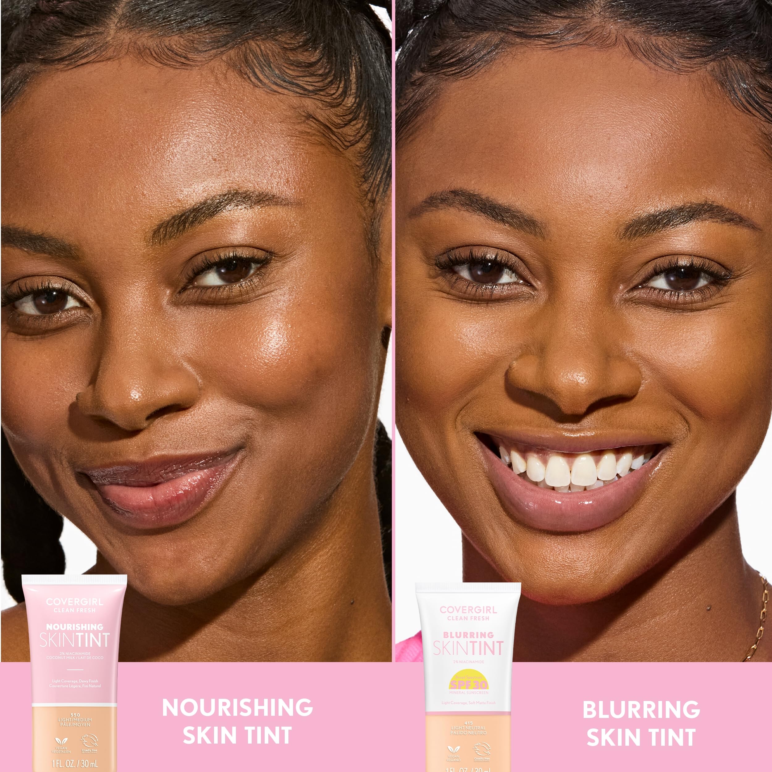 COVERGIRL Clean Fresh Nourishing Skin Tint, 550 Light/Medium, Liquid Foundation, Dewy Finish, Infused with Coconut & Aloe, Vegan Formula