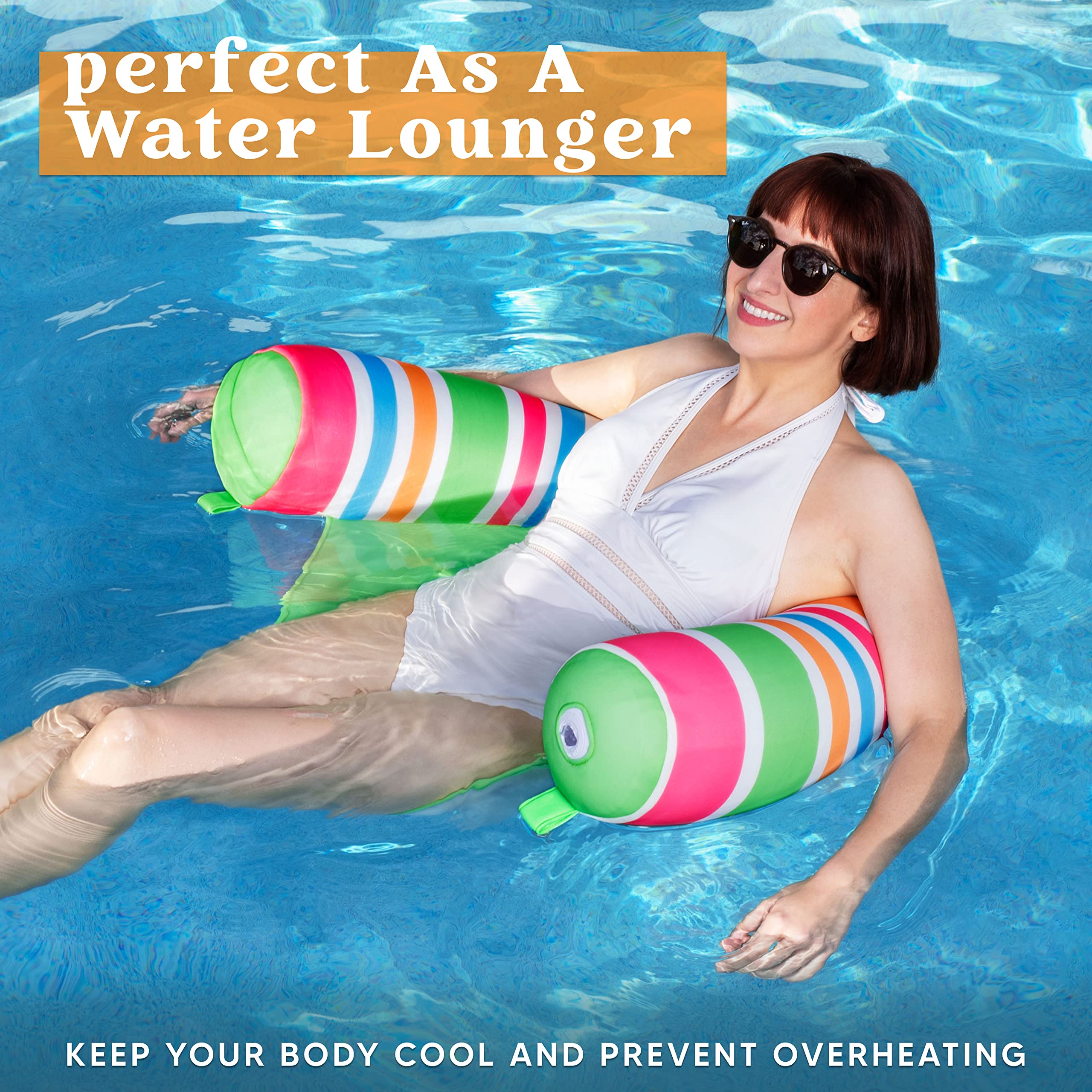 Sloosh Inflatable Pool Floats Chairs Adults, 2 Packs Floating Noodle Chair with Stripes Design Soft Fabric Covered with Sling for Swimming Pool Water Chair Pool Lounger Party Floaties