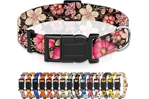 Seyezo Dog Collar for Boys Girls, Floral Puppy Collar for Small Medium Large Dogs, Adjustable Soft Floral Pattern Pet Collar with Safety Buckle for Male Females(Red Floral,L)