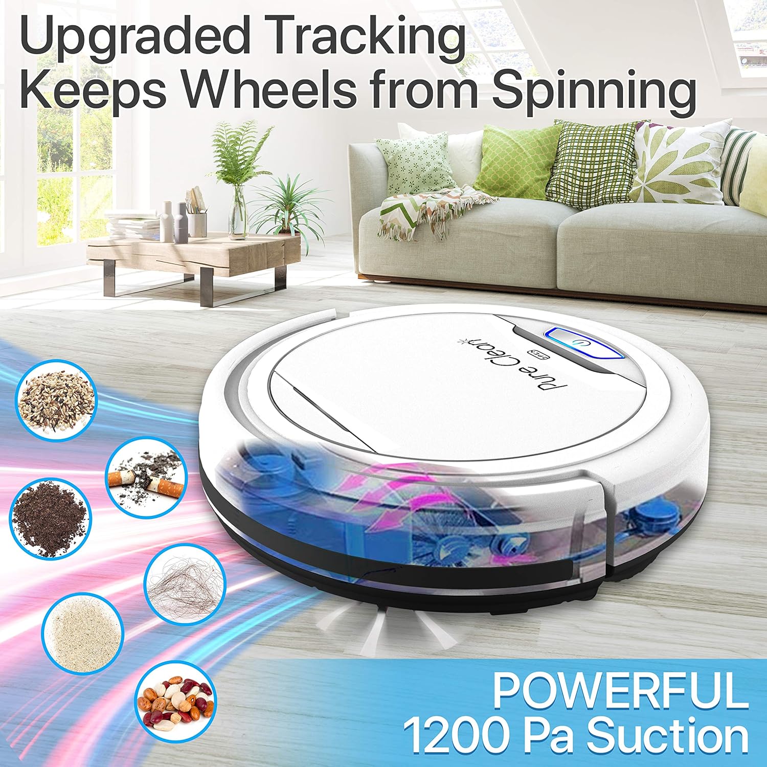 Pure Clean Automatic Vacuum Cleaner - Upgraded Robotic Auto Home Clean Carpet Hardwood Floor - Bot Detects Stairs - Pet Hair Allergies Filter PUCRC25.25: Home & Kitchen