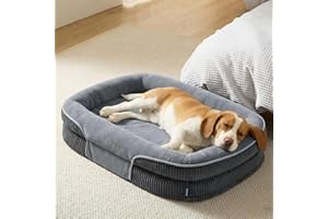 Bedsure Orthopedic Dog Beds Large Sized Dog - 360° Oval Bolster Large Dogs Bed for Senior Dogs with Waterproof Washable Cover, Big Comfort Pet Sofa Couch with Ultra-Soft Fleece, Grey, 35"