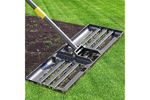 COGARDENSHOWER Lawn Leveling Rake - Heavy Duty 30"x10" Stainless Steel Leveler Plate,Reinforced Welds,28-60" Adjustable, Anti Flipping Smooth Edge,for Soil, Dirt,Ground,Yard Top Dressing,Landscaping