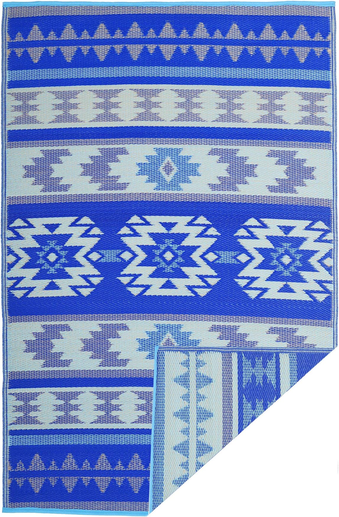 FAB HAB Reversible, Indoor/Outdoor Weather Resistant Floor Mat/Rug | Cusco - Blue | 150 cm x 240 cm
