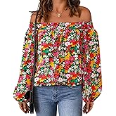 KIRUNDO Early Fall Fashion Off The Shoulder Tops for Women 2025 Boho Floral Blouse Long Sleeve Shirts Going Out Clothing