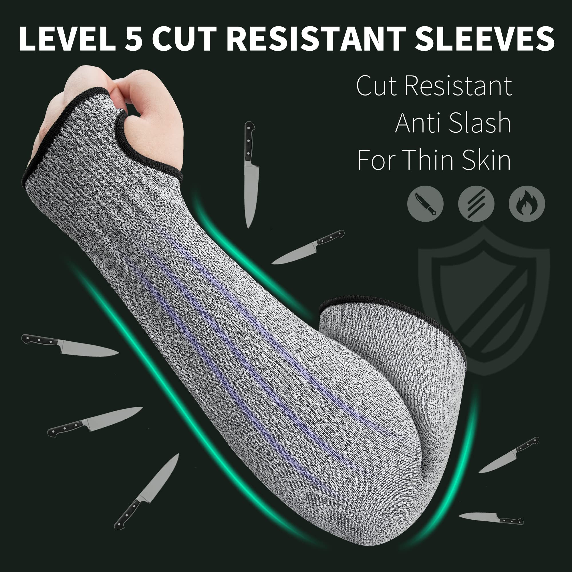 ARCLIBER 2 Pairs Cut Resistant Garden Sleeves Protective Arm Gardening Sleeves for Men & Women with Thumb Hole, 18 inch Arm Guards for Thin Skin, Gardening, Cutting, Pet Grooming