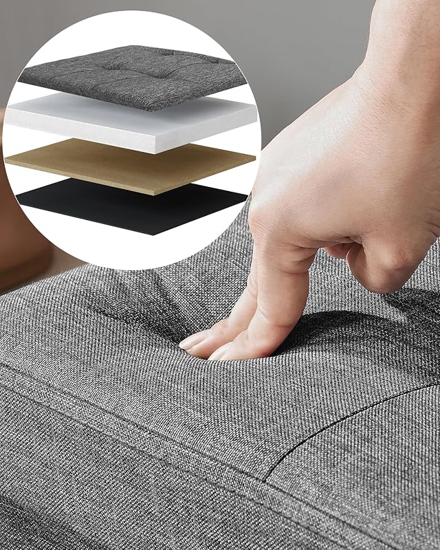 Mazie Colección - Puff Almacenaje, Banco Plegable, 38 x 110 x 38 cm, Taburete Reposapiés, Pie de Cama, Soporta hasta 300 kg, para Sala de Estar, Dormitorio, Entrada, Gris Oscuro LSF77K