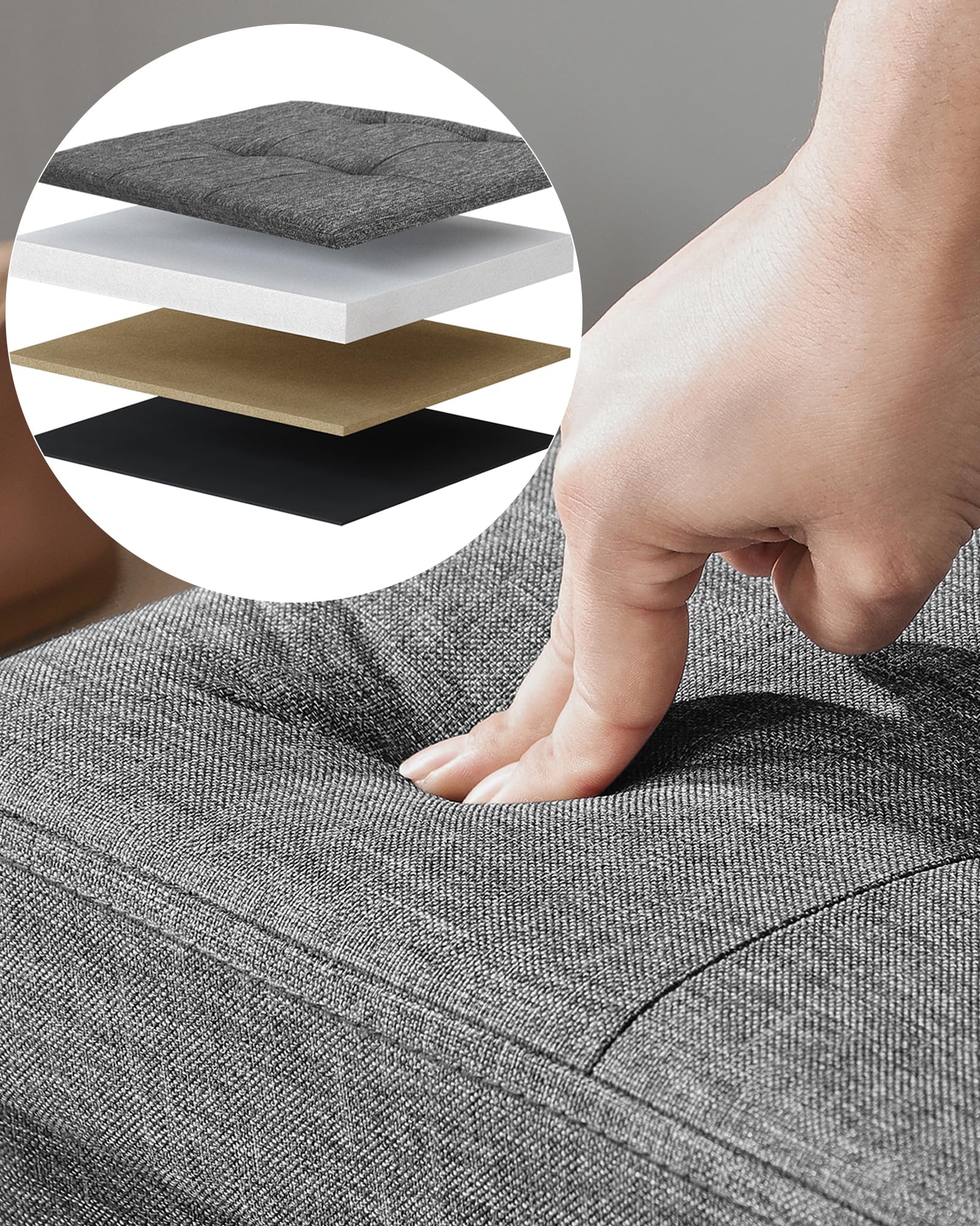SONGMICS Sitzhocker mit Stauraum, klappbare Sitzbank, 38 x 110 x 38 cm Fußbank, Aufbewahrungsbox, bis 300 kg belastbar, für Wohnzimmer Schlafzimmer Flur, schiefergrau LSF77K 7