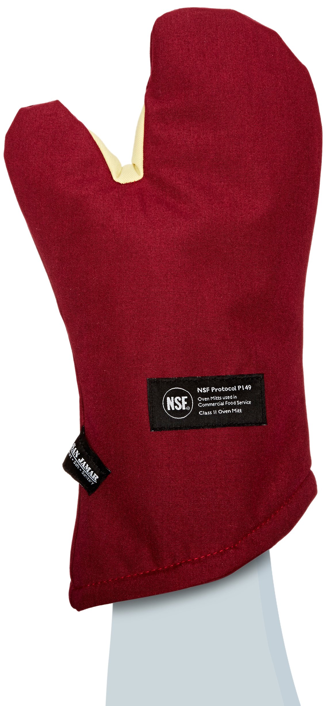 Photo 1 of San Jamar KT0215 Cool Touch Flame Conventional High Heat Intermittent Flame Protection up to 900°F Oven Mitt, 15" Length, Red