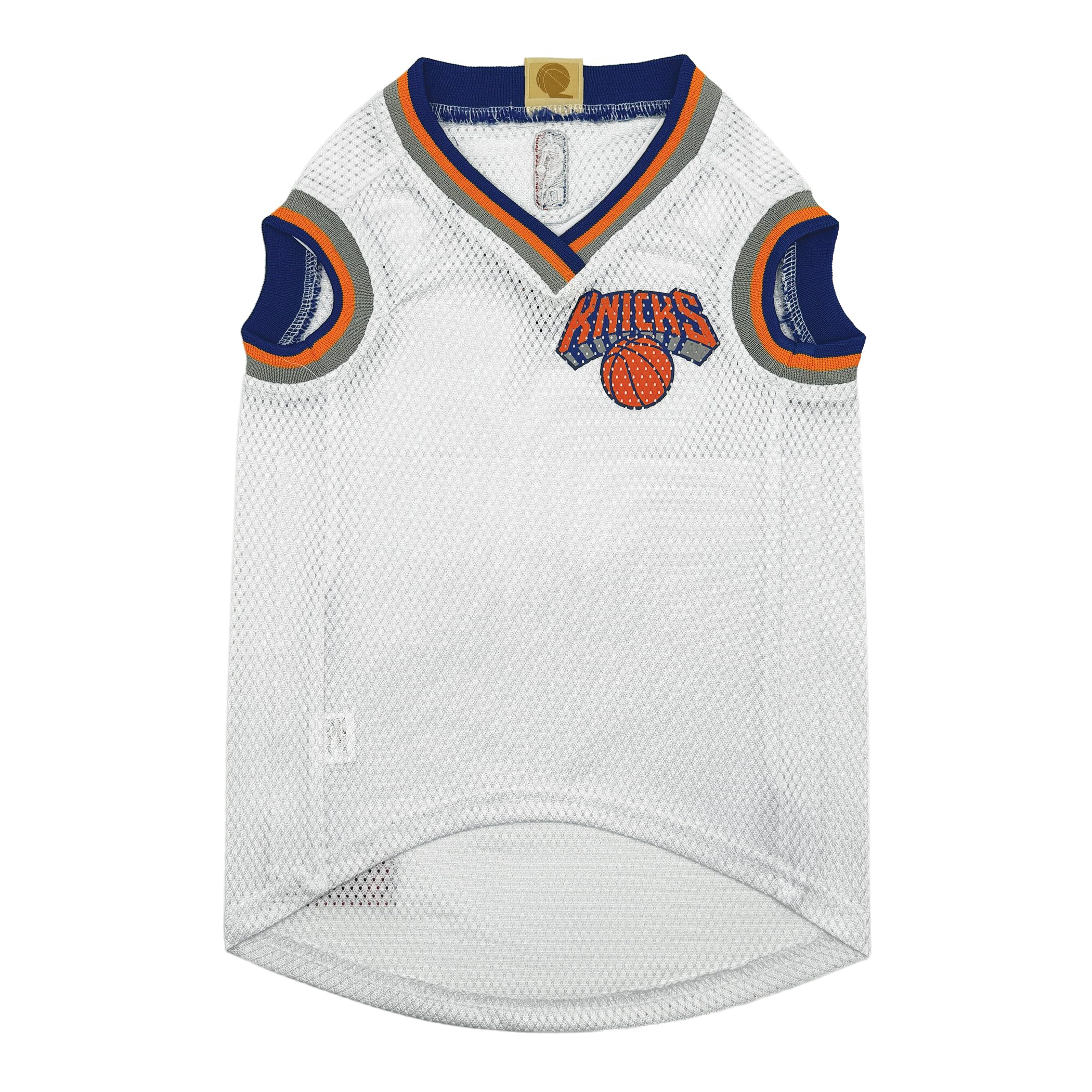 Condition photo showing New/Like New for pets first official nba new york knicks road jersey for dogs & cats in team color. comfortable stret