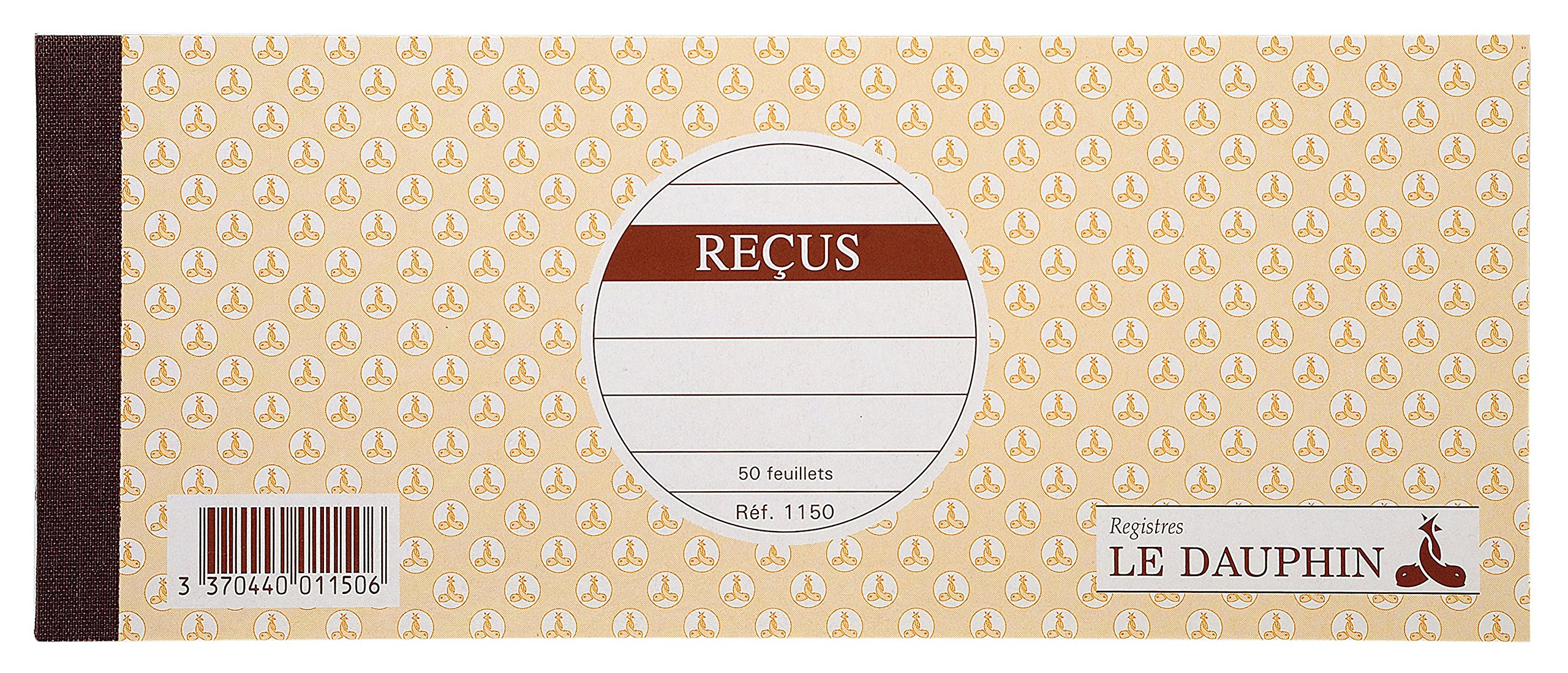 le dauphin - Ref. 1150D - Batch of 10 payment receipt notebooks without mention of VAT - 50 pre-printed sheets - horizontal format 9 x 22.5 cm - varnished cover