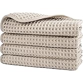 POLYTE 430 GSM Microfiber Lint Free Washcloth Face Towel, 13 x 13 in, 4 Pack (Waffle Weave)