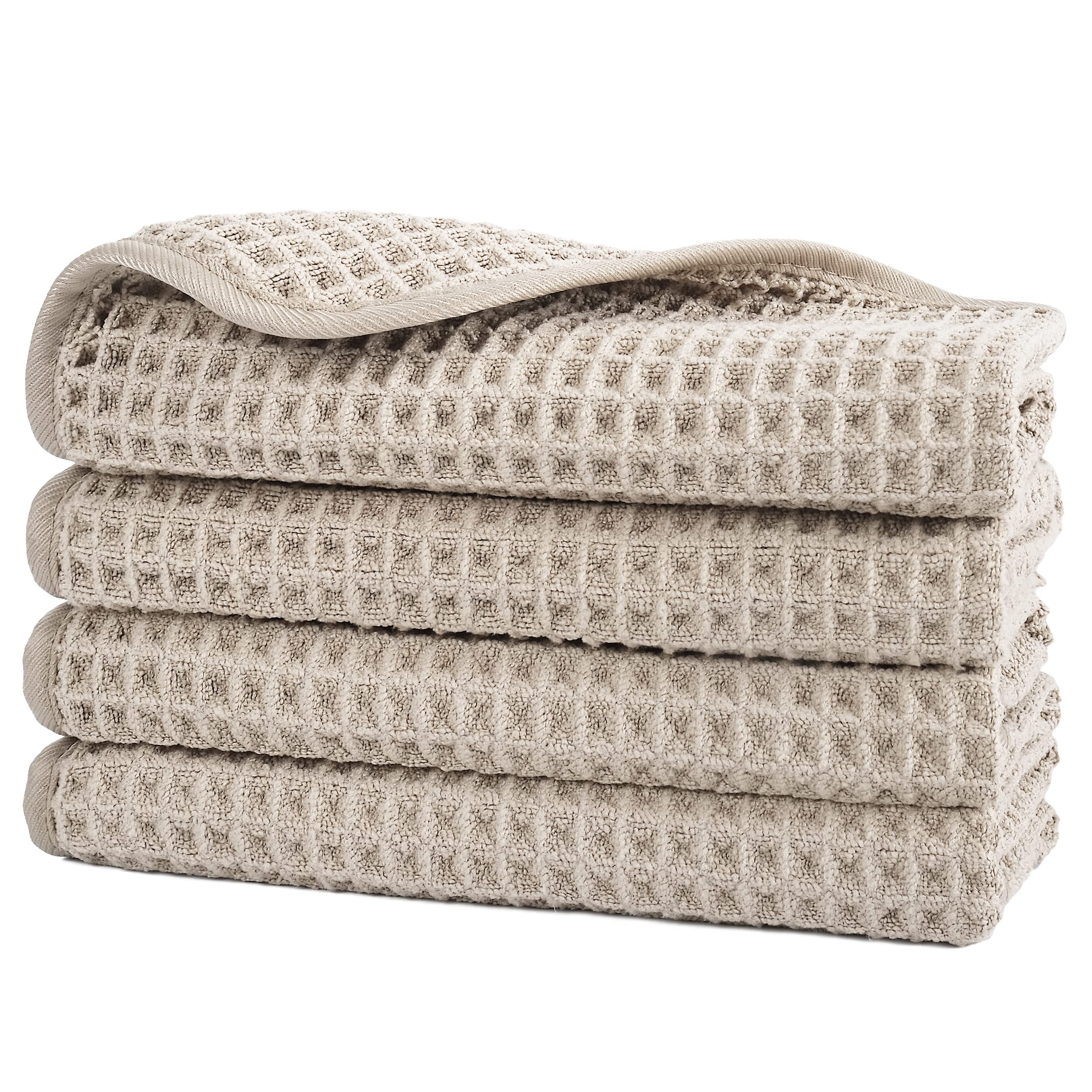 POLYTE Microfibre Lint Free Washcloth Face Towel, 33 x 33 cm, 4 Pack (Beige, Waffle Weave) — image 1