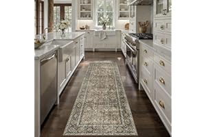 PureCozy Brown Runner Rug 2x6 Vintage Area Carpet Hallway Long Indoor Kitchen Washable Living Room Low Pile Traditional Distressed Retro Accent Throw Rug Non Slip Laundry Bathroom Office Dining Room