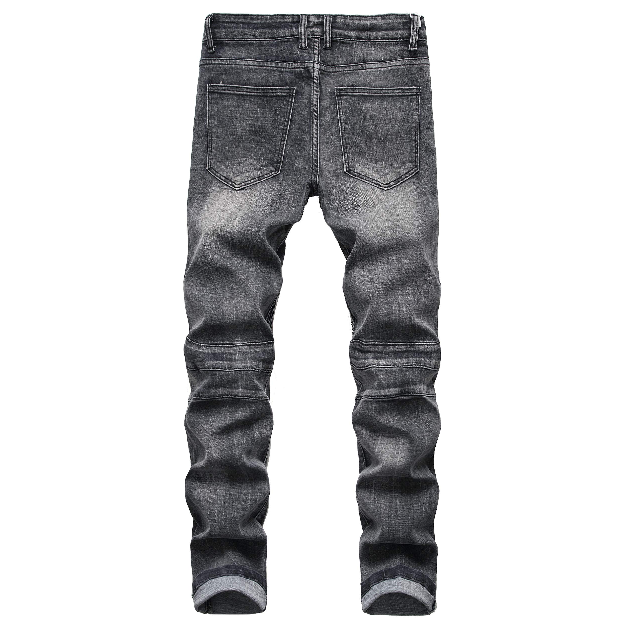 Men's Distressed Slim Fit Biker Jeans Stretched Denim Pants Denim Fit