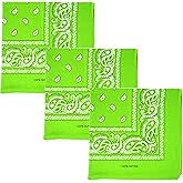 Pnk Trend 3-Pack Lime Green Bandanas for Men Women – 100% Cotton Paisley Handkerchiefs for Outdoor, Festival, Sports Use