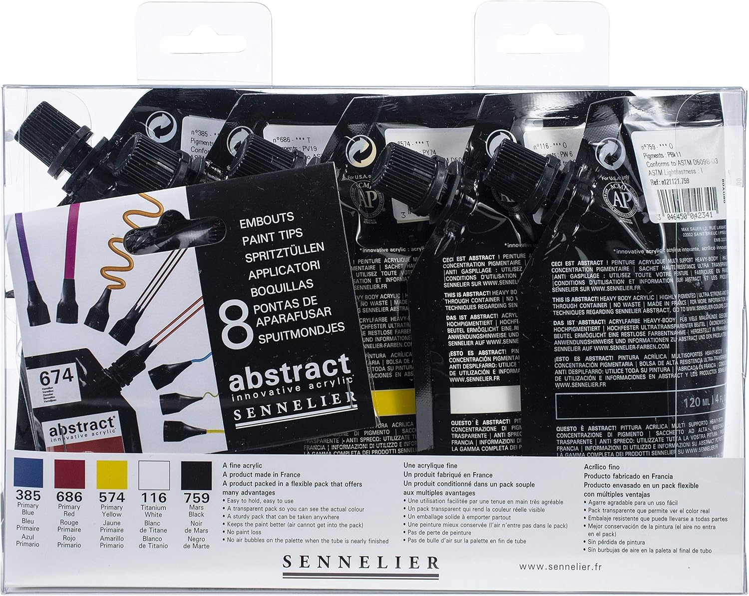 Sennelier Abstract Paint Set 5P, Primary Colors, 120 ml (Pack of 5), 600 ml (Pack of 1) - Image 5