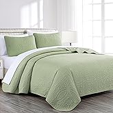 Chezmoi Collection Austin 3-Piece Oversized Bedspread Coverlet Set (Queen, Sage)