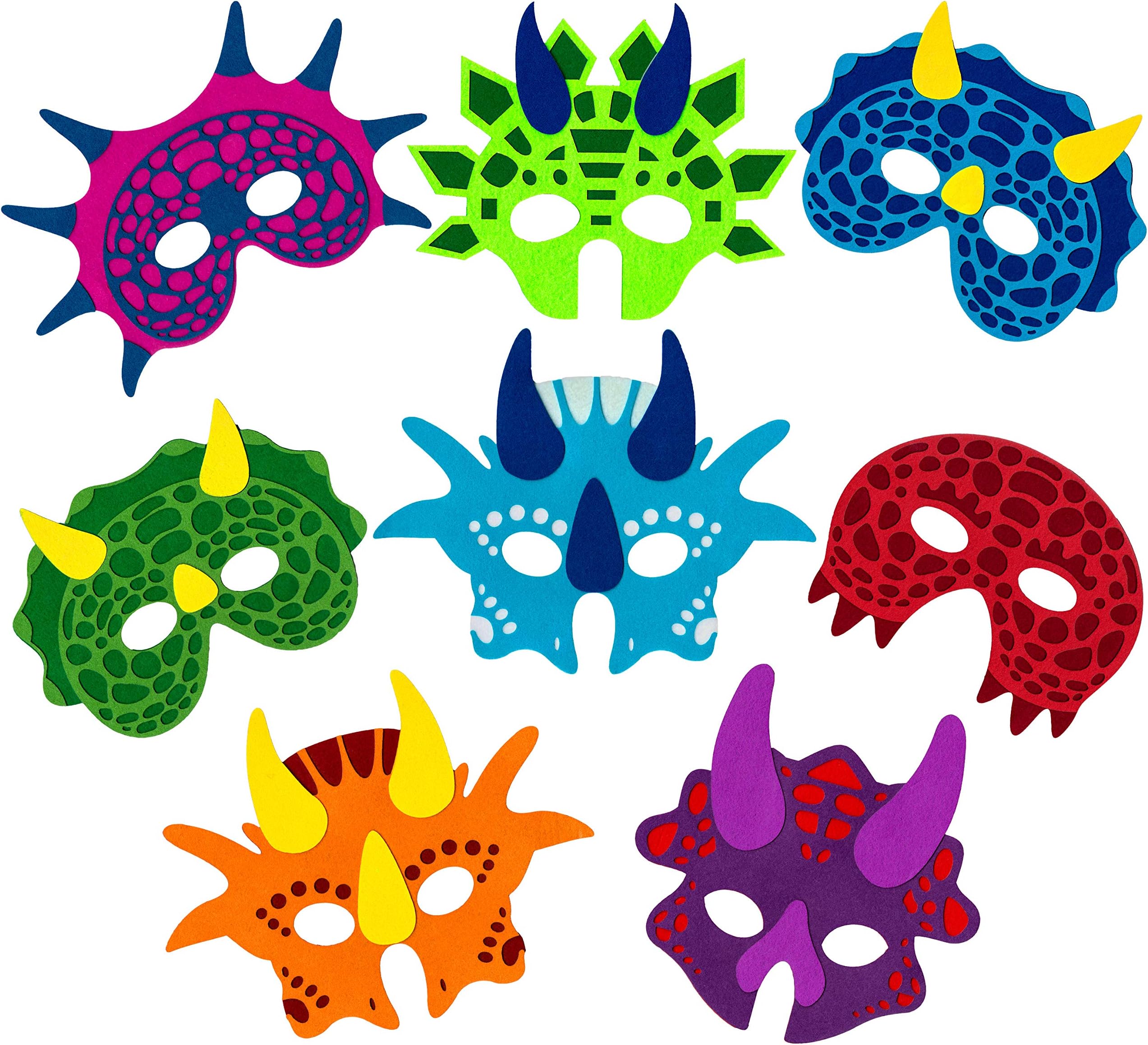 Dinosaur Masks for Kids Party, 8 Assorted Felt Masks, Great for Dino Dig, Dragon Themed Christmas, Halloween, Dinosaur Birthday Party Supplies
