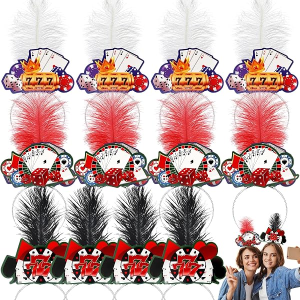C Themed Party Tiaras Poker Dice Feather Headpiece 24 Pack Adult Halloscume 24 Pcs Casino Themed Party Tiaras Poker Dice  main image 2
