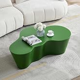 KEIKI 50" Fiberglass Unique Shape Coffee Table, Mid-Century Modern Style Irregular Synthetic Resins Sturdy Coffee Table, No Assembly Required, for Living Room, Bedroom, Reception Room, Green