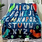 ABC Blanket Alphabet Throw Blanket Alphabets Printed Blankets Soft Flannel Throw Blue Dinosaurs Cute Cartoon Blanket Gifts for Boys Girls (Dinosaurs, 50"x60")