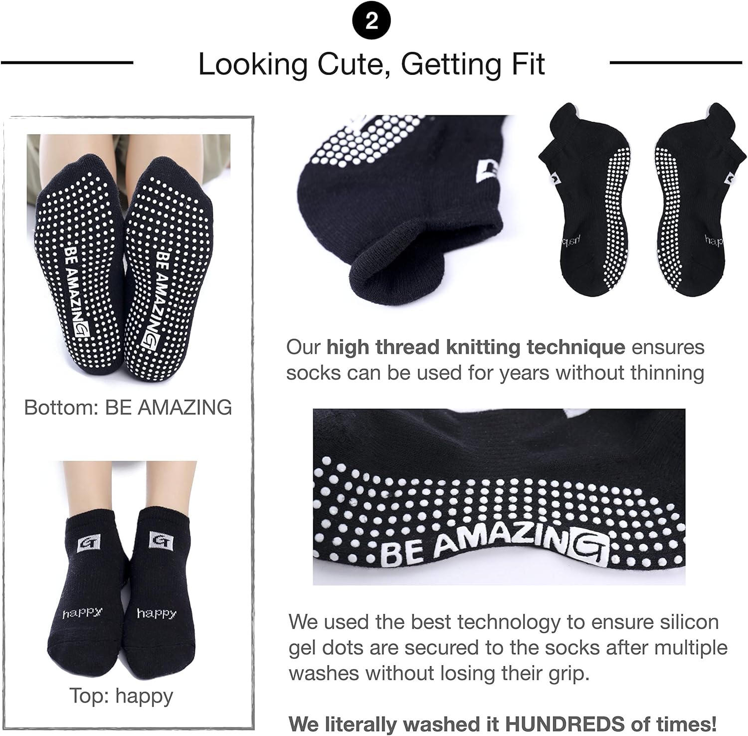 Non-Slip Socks Yoga Barre Pilates Hospital Maternity Sock w/ Grips For Women Men 3 Pairs Black Pink Gray: Clothing