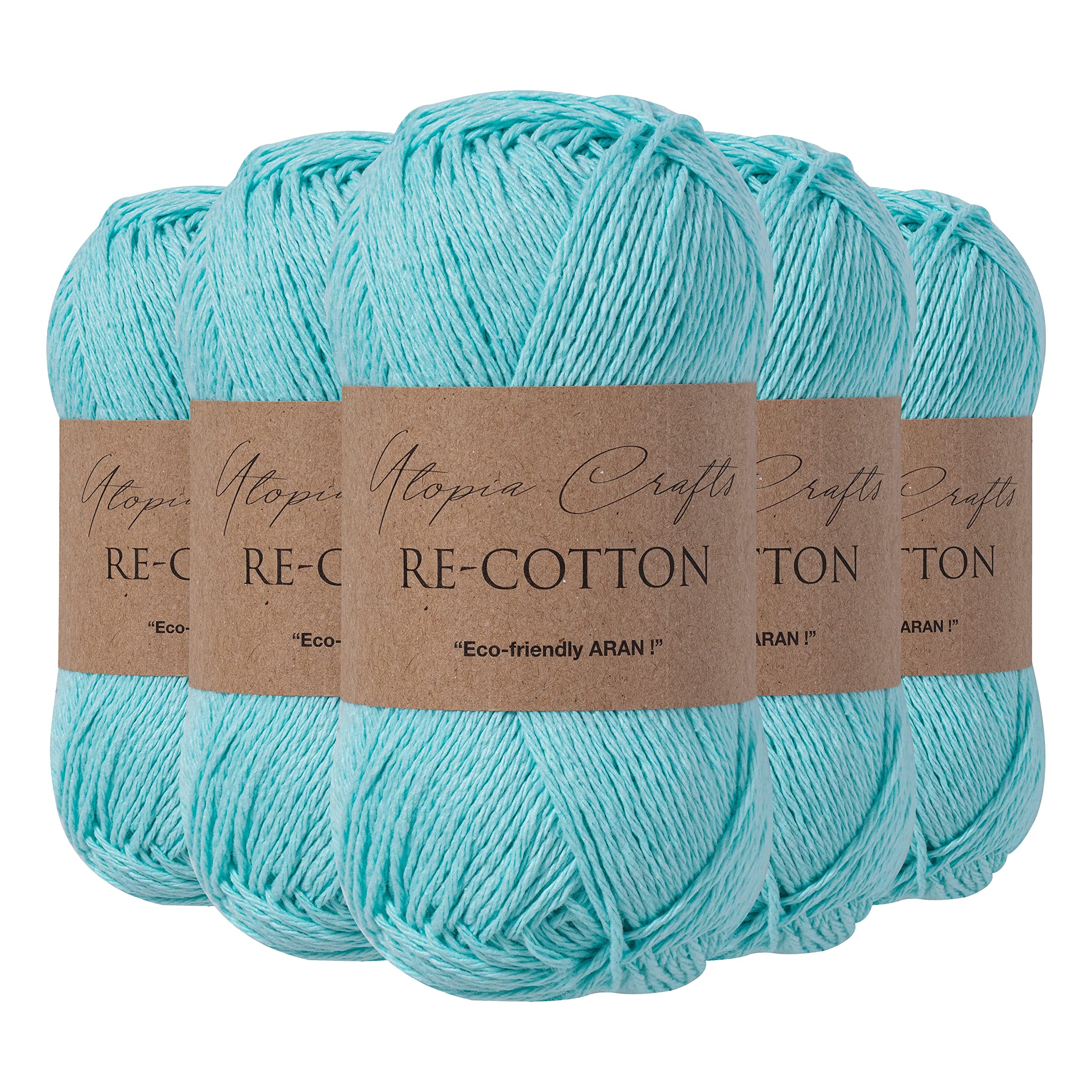 Utopia Crafts Re-Cotton Knitting Yarn, 5X 100g (Aqua Blue)