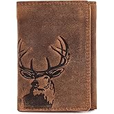 Bamsu Deer Trifold Wallet for Men – Full Grain Cowhide Leather, RFID Blocking, Handmade Vintage Men’s Leather Wallet, Gift for Dad, Husband, Outdoorsmen