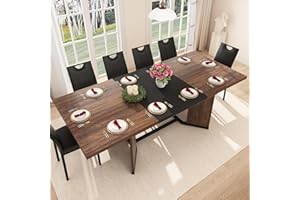 JITEENTAROU 59"-86" Extendable Dining Table for 6 8 10 People,86" Farmhouse Rectangle Extending Dining Table w/Removable Leaves Space Saving,Wooden Adjustable Tables for Kitchen Office Living Room (Brown&Black)