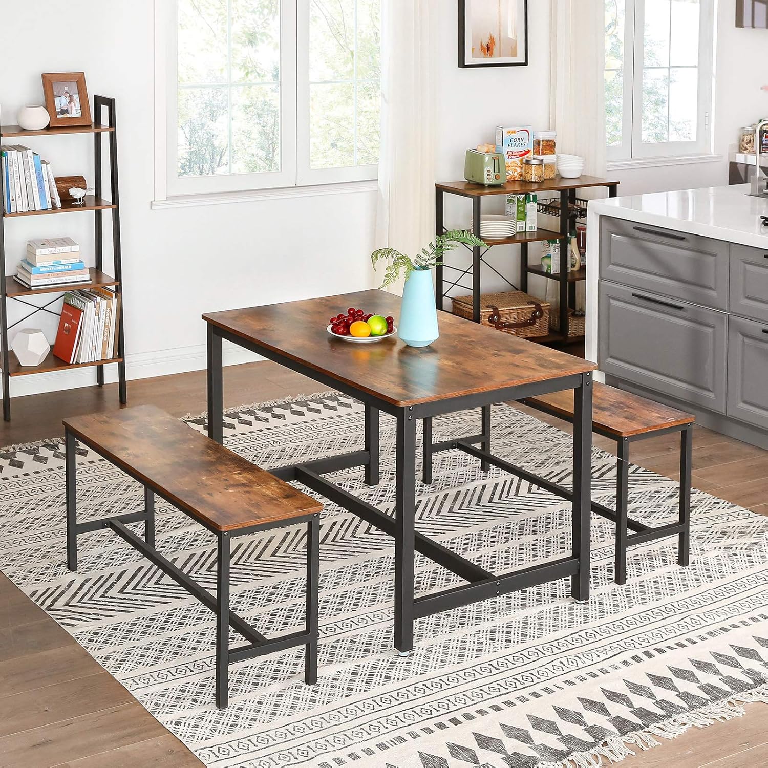 VASAGLE ALINRU Dining Table for 4 People, Kitchen Table, 47.2 x 29.5 x 29.5 Inches, Heavy Duty Metal Frame, Industrial Style, for Living Room, Dining Room, Rustic Brown UKDT75X - Tables