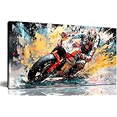 CANEITO Motorcycle Wall Art for Living Room, Modern Canvas Wall-Decor for Bedroom, Motorcyclist Racing Print Artwork for Office, Size 20x40 Inches