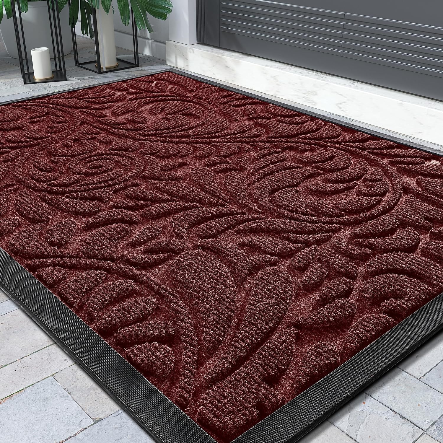 Yimobra Door Mat, Heavy Duty Front Welcome Mats for Home Entrance Outdoor Indoor, Doormat for Outside Back Patio Floor Entry Porch Garage Office, Weather Resistant Easy Clean, 92 x 61 cm, Red