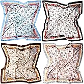 EasYoung 4Pcs 35” Silk Feeling Scarf Large Square Satin Head Scarf for Women, Square Scarf Bandanas for Sleeping