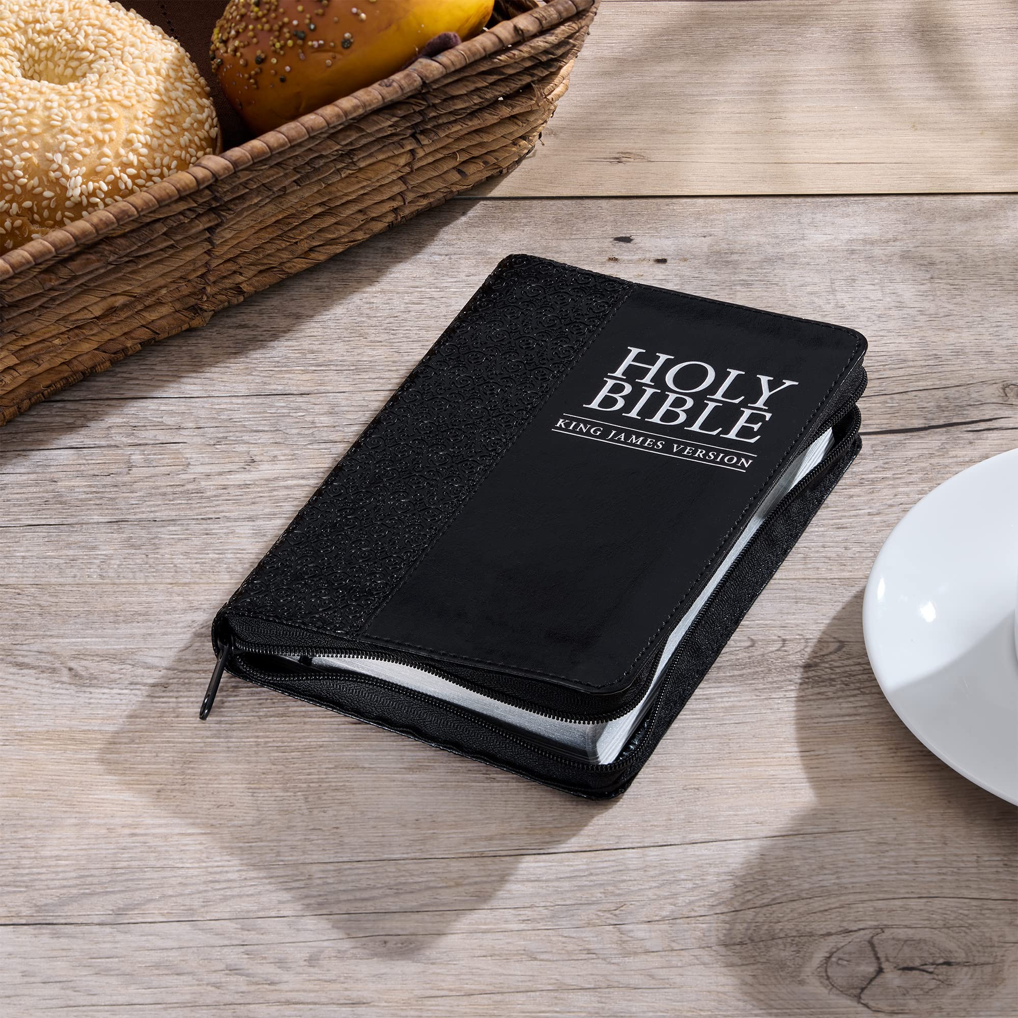 KJV Holy Bible, Compact Faux Leather Red Letter Edition - Ribbon Marker, King James Version, Black Faux Leather, Zipper Closure (KJV Compact Editions) KJV Holy Bible, Compact Faux Leather Red Letter Edition - Ribbon Marker, King James Version, Black Faux Leather, Zipper Closure (KJV Compact Editions) Imitation Leather