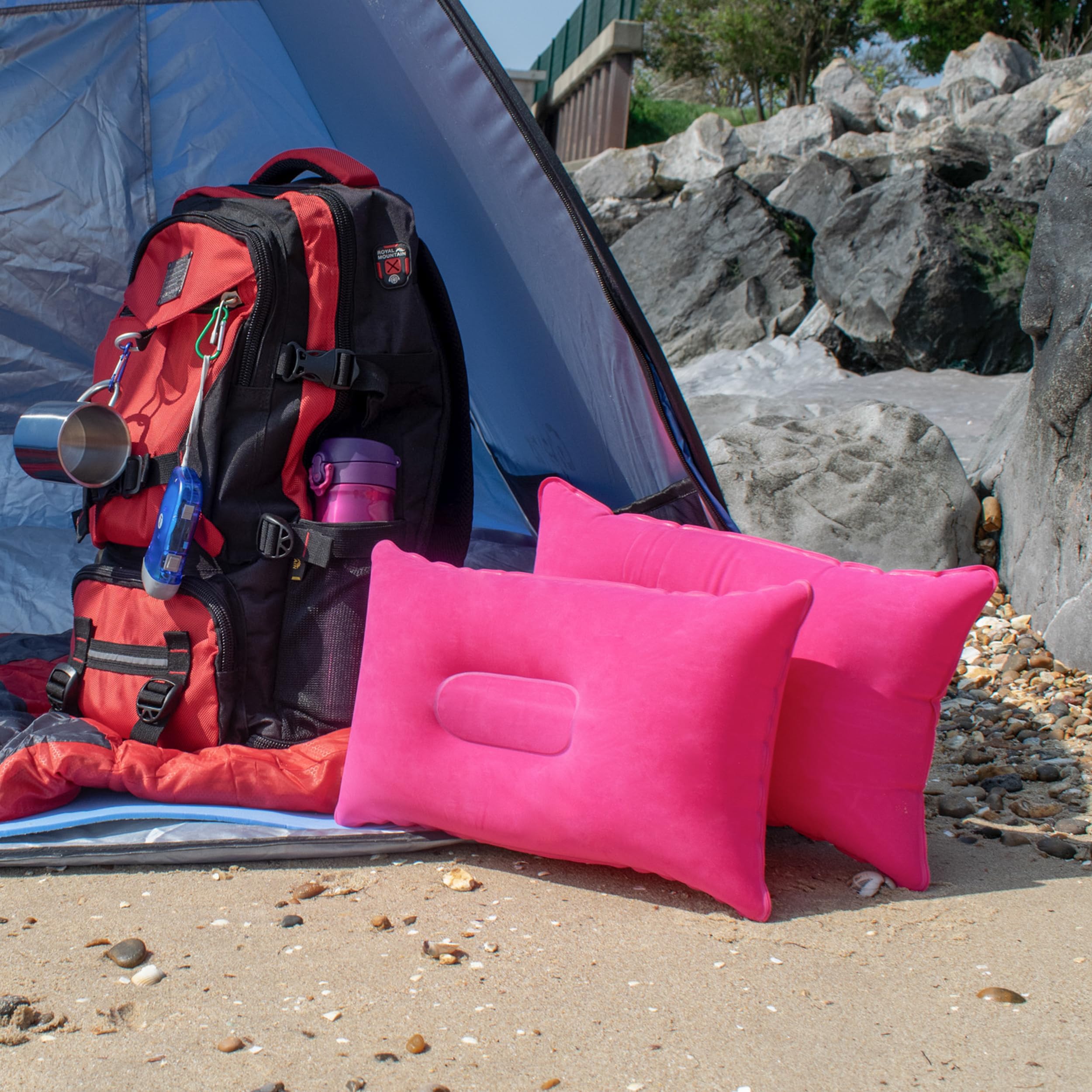 TRIXES Inflatable Pillow for Travel or Camping - Blow up Pillow - Pink Twin Pack