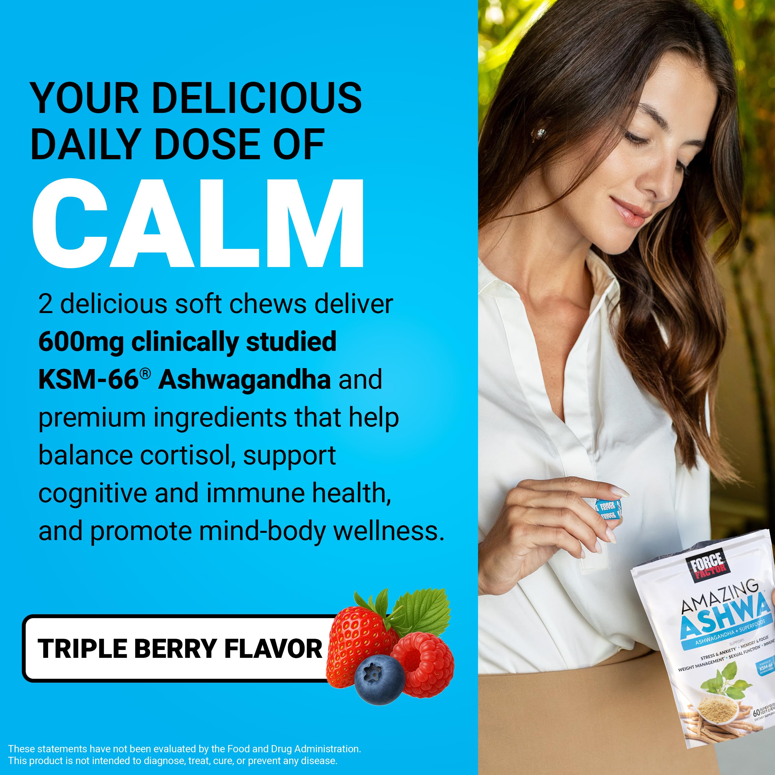 Force Factor Amazing Ashwa for Stress Relief, Memory, Focus, and Immune Support Health, Ashwaganda Supplement with KSM-66 Ashwagandha for Stress, 60 Soft Chews