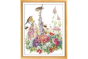 Funcrostitch Cross Stitch Stamped Kits Pre-Printed Embroidery Patterns for Beginners Kids Adults, DIY Embroidery Crafts Needlepoint Needlework Kits-Birds and Flowers 48cm×61cm