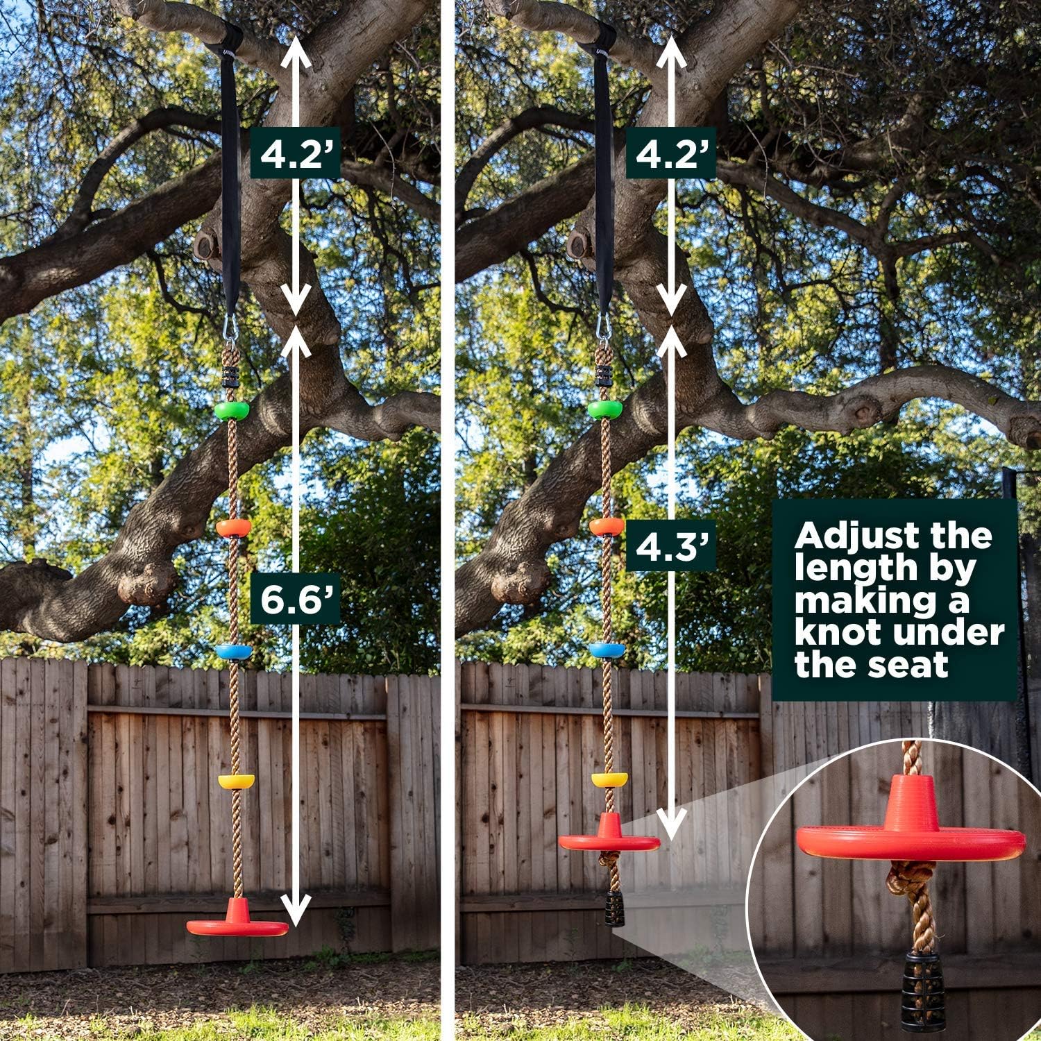 Climbing Rope Tree Swing with Platforms and Disc Swings Seat - Playground Swingset Accessories Outdoor for Kids - Trees House Tire Saucer Swing Outside Playset Toys - Carabiner and 4 Ft Tree Strap: Toys & Games