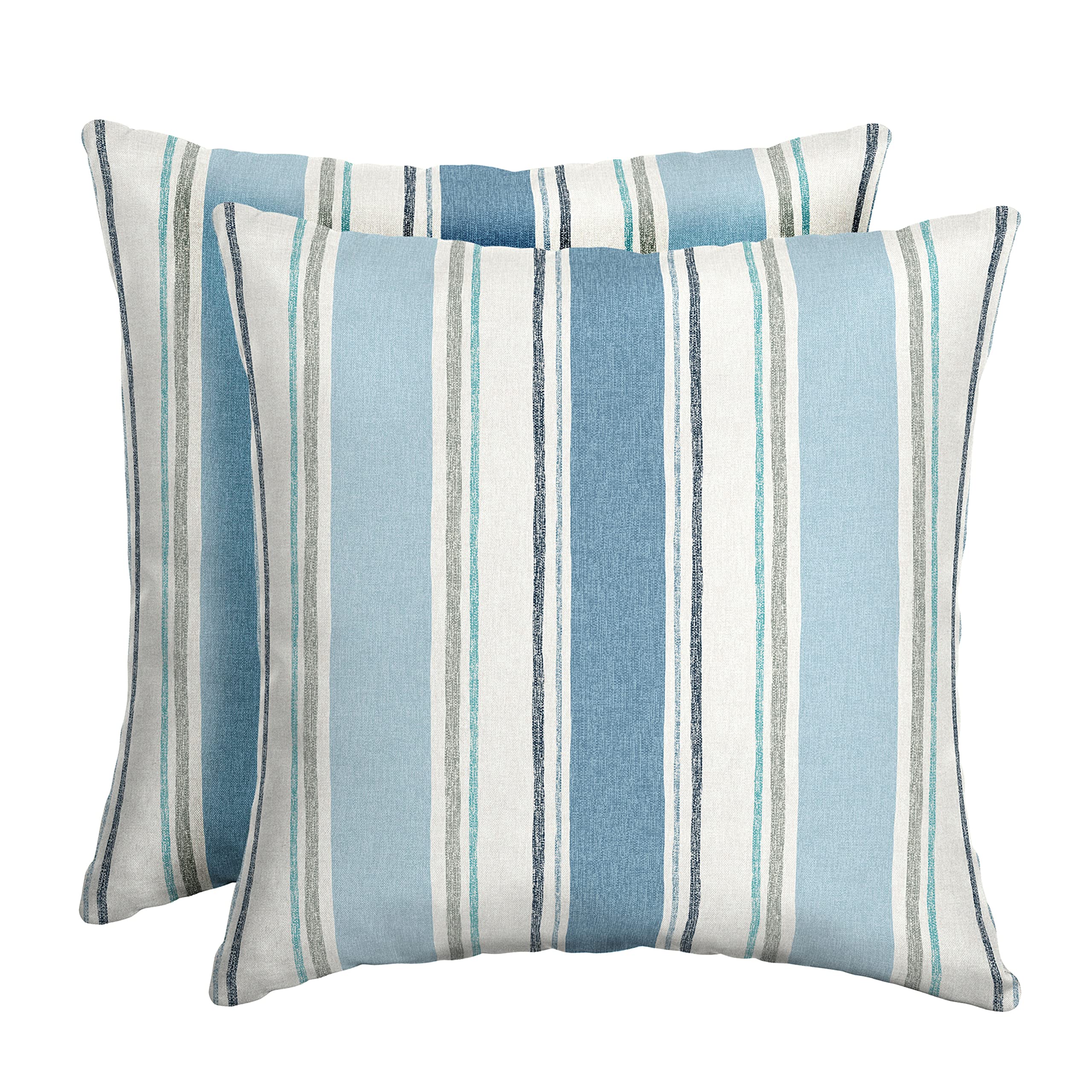 Photo 1 of ***MISSING PIECE*** Arden Outdoor Toss Pillow, 2 Pack, 16 x 16, Rain-Proof, Fade Resistant French Blue Linen Stripe