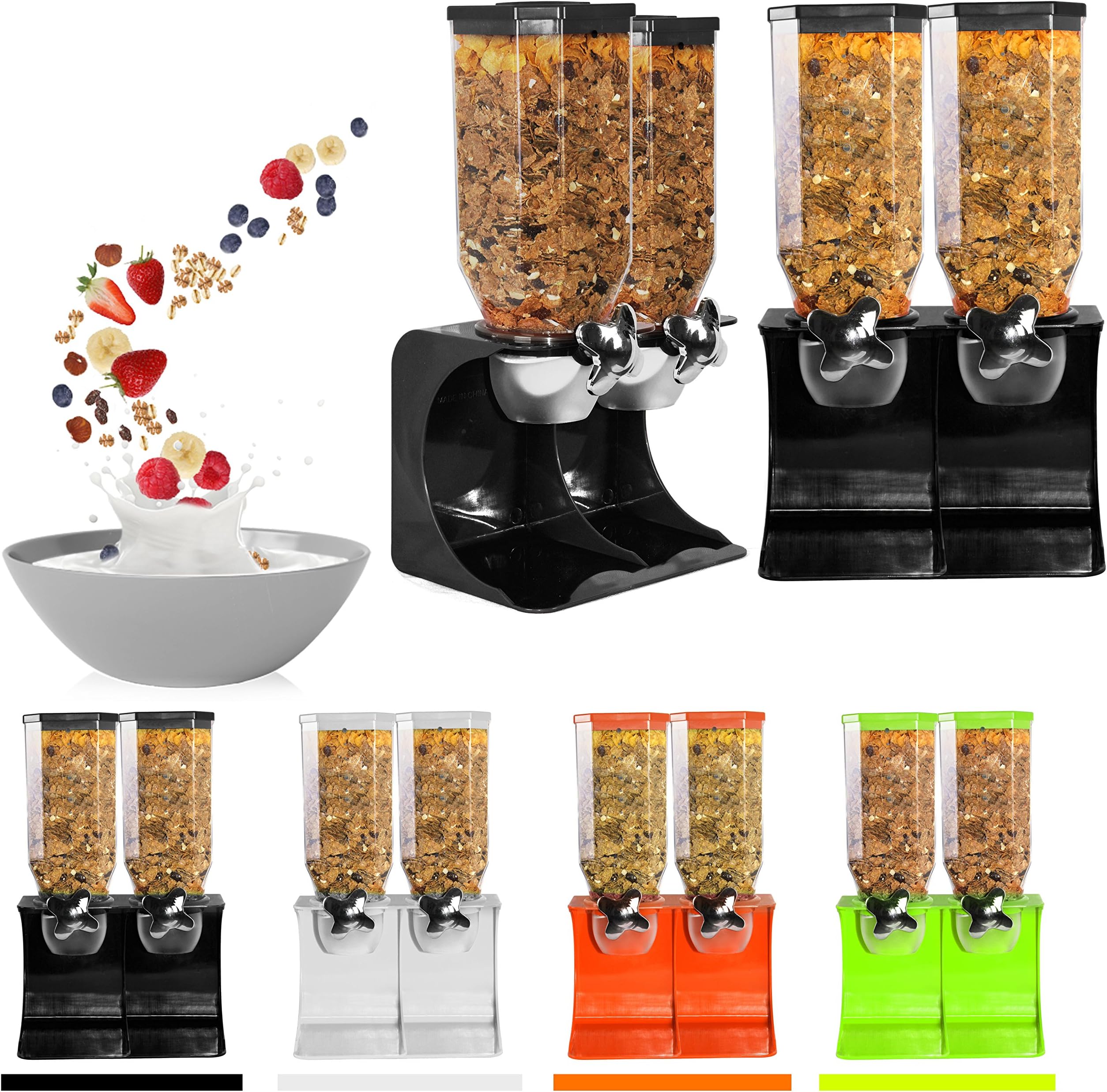 Ballino Double Orange Plastic White Transparent Dry Food Cereal Dispenser for Pet Food, Coffee Beans.