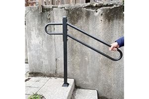 SMQLJXC 28"-8.5" L X 35.5" H Single Post Wrought Iron Handrails for Outdoor 1-3 Steps, Metal Outdoor Stair Railing, Railings for Steps,Fits Garage, Porch