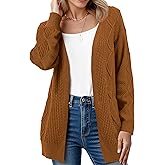 VIISHOW Women Cable Knit Cardigan Sweater V Neck Open Front Chunky Cardigan with Pocket Sweater Coat for Fall and Winter