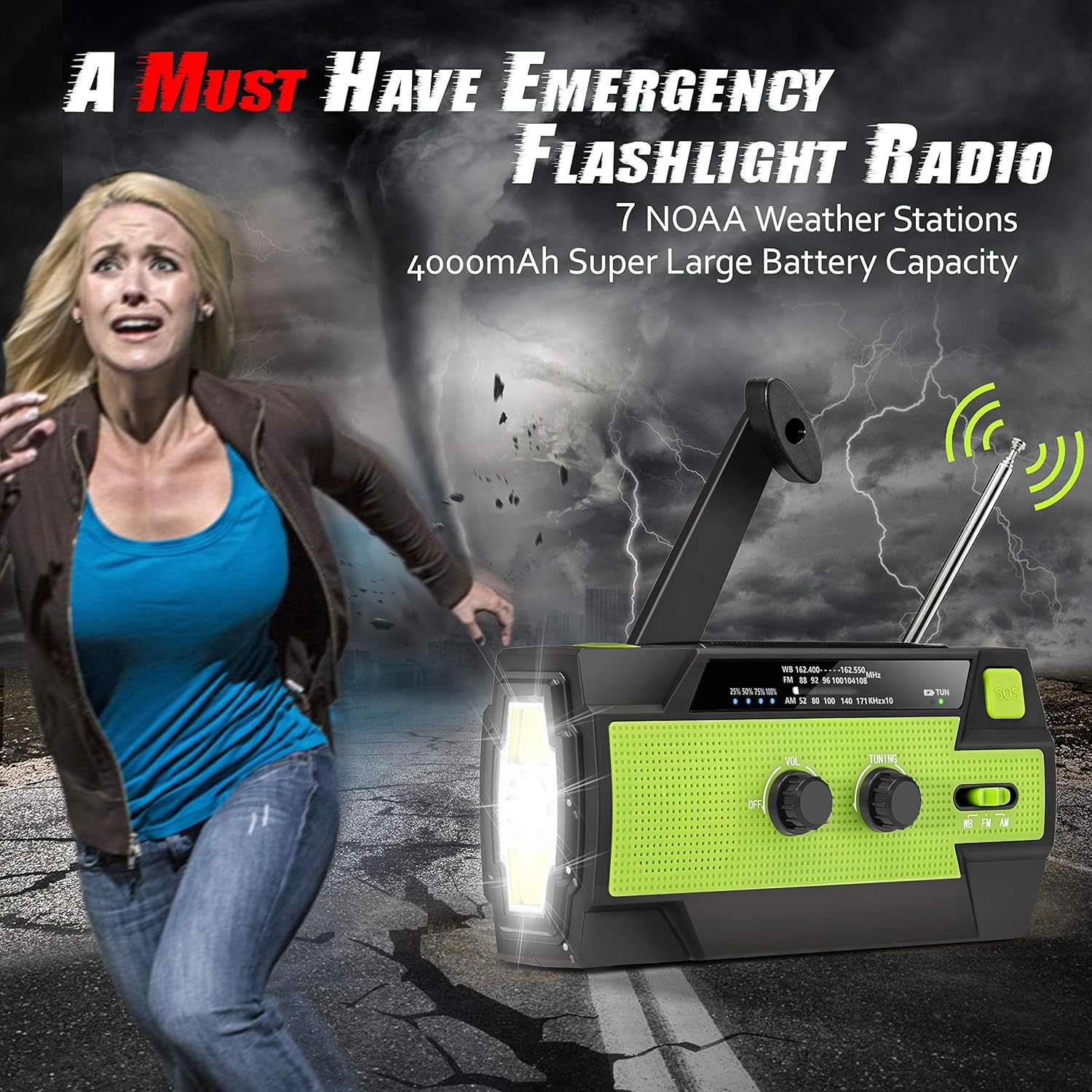 Emergency Flashlight Radio,2020 Upgraded AM/FM/NOAA Weather Solar Crank Radio with 4000 mAh Replaceable Li-ion Battery, Sensor Reading Lamp,3 Modes Flashlight,Phone Charger for Hurricanes, Tornadoes: Electronics