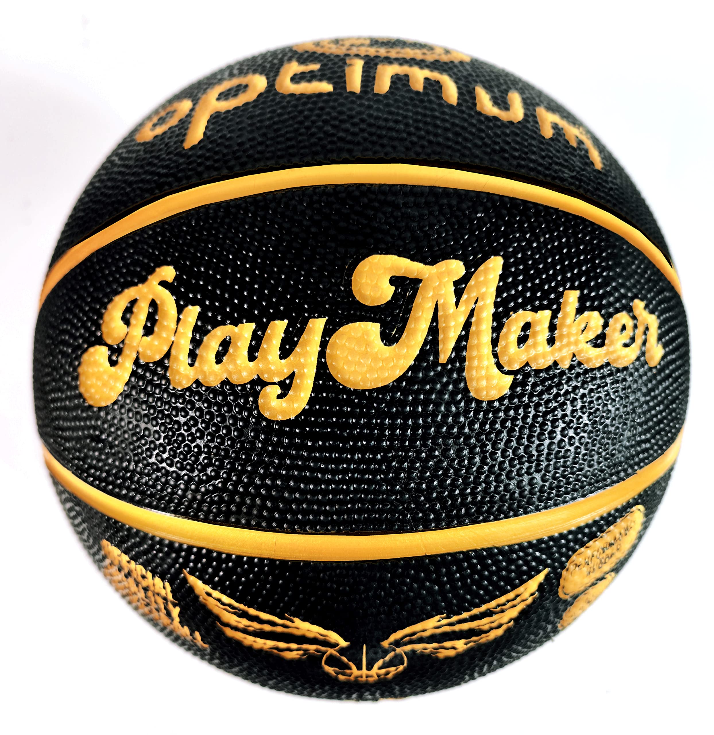 Optimum Play Maker Basketball - Quality Korean Rubber Balanced Weight - Great Flight and Accuracy - Suitable for Kids, Great for Hours of Basketball Game - Black/Gold - Size 7