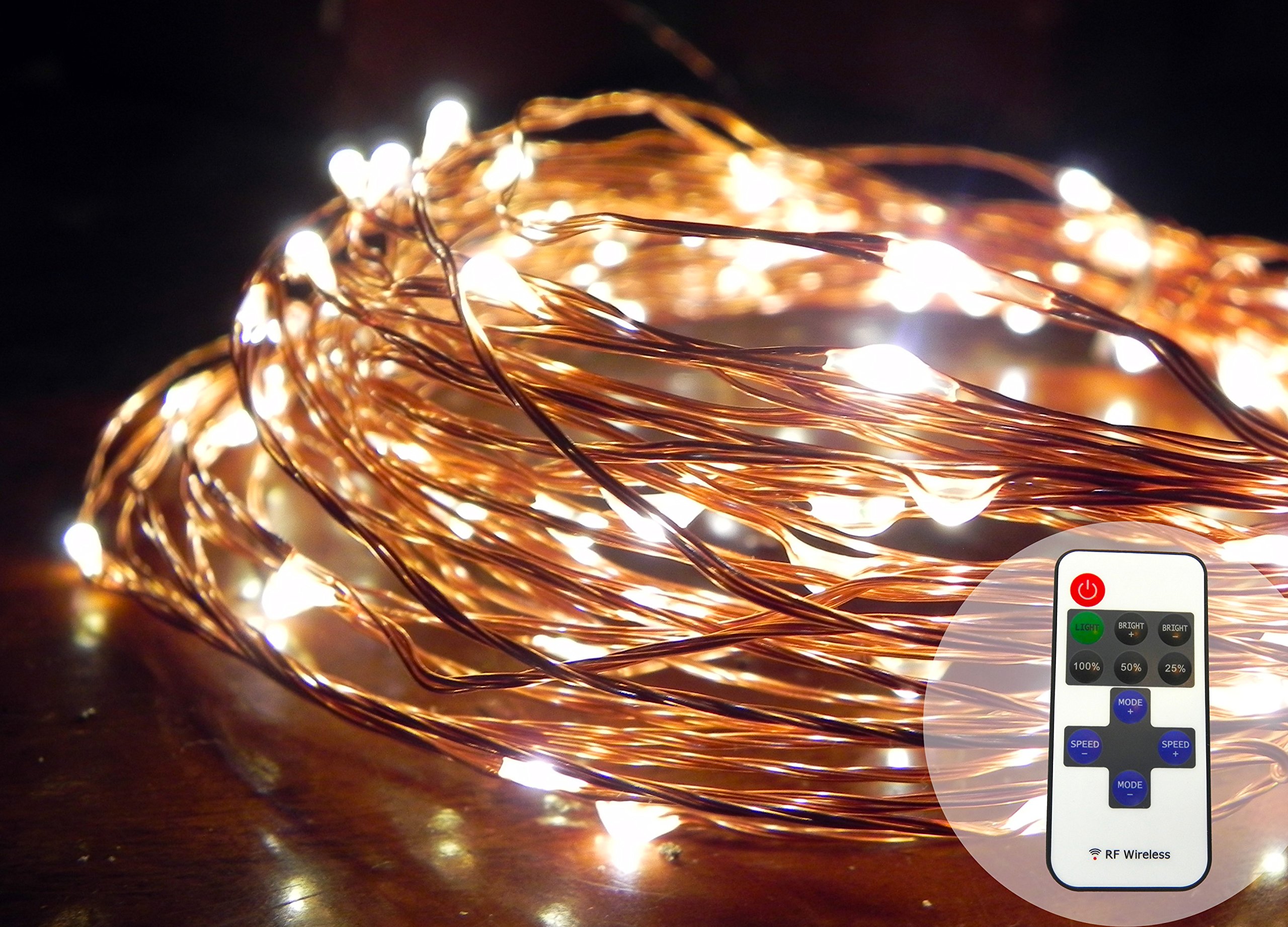 Norsis Fairy Lights - Flexible Copper Wire Starry String Lights - 100 Miniature LED Lights, Extra Long Wire - Warm White Light with Remote - Indoor/Outdoor - Interior Decor, Garden, Christmas, DIY