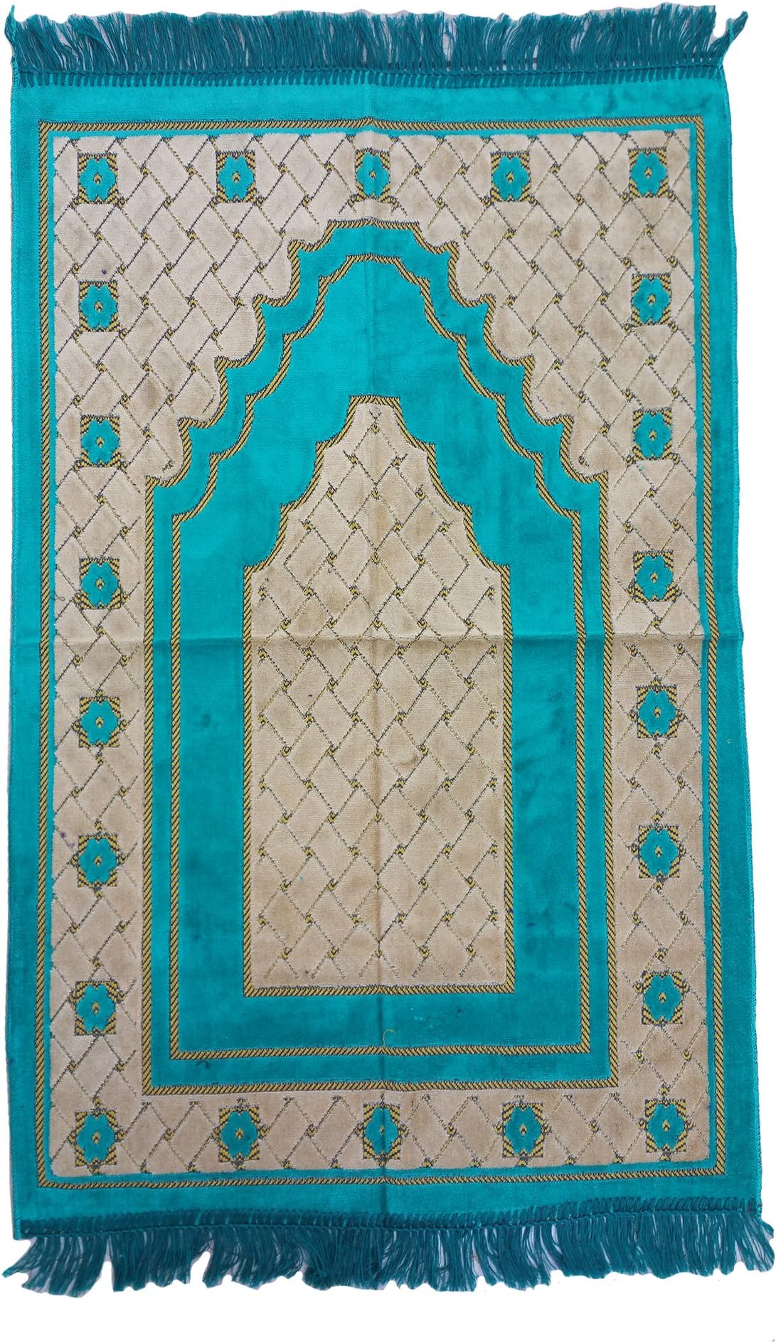 MuslimClothing Prayer Rug Turquoise & Beige Lattice Arch Design 26 x 42 in (66 x 106 cm) Islamic Salat Ja Namaz