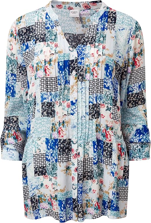 Cotton Traders Womens Ladies Print Crinkle Tunic Blouse Print 26